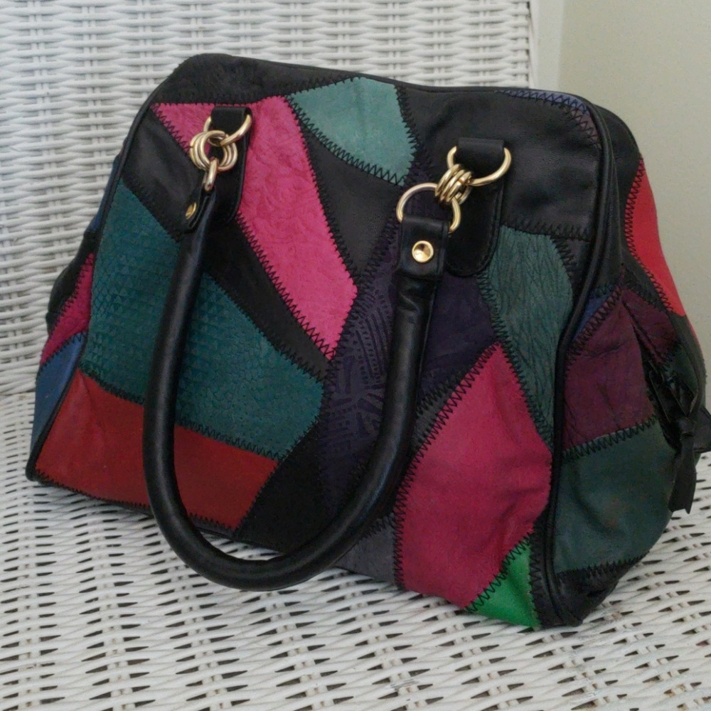 Fun Vintage Leather Patch Clutch